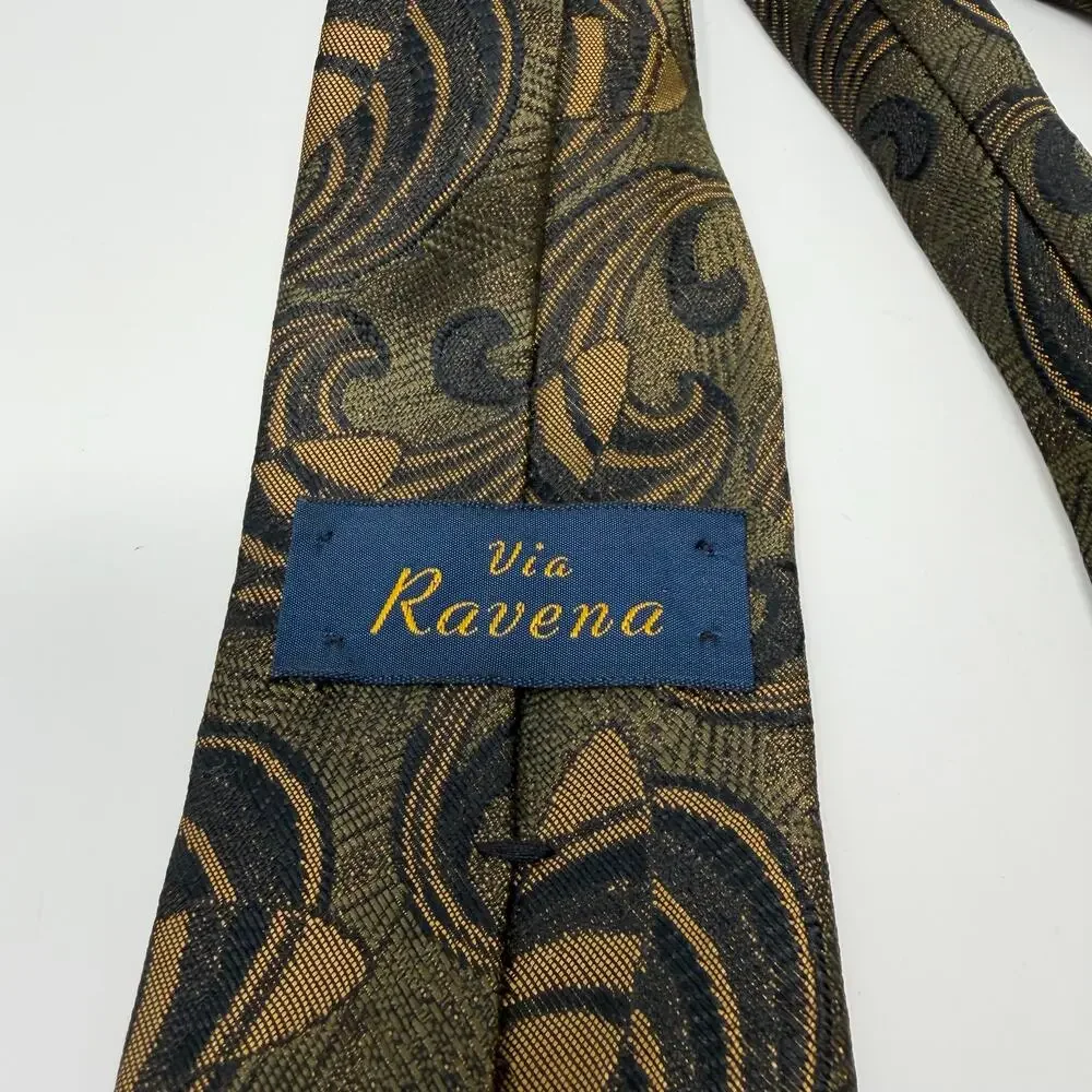 Vintage Via Ravena Gold Black Paisley Tie